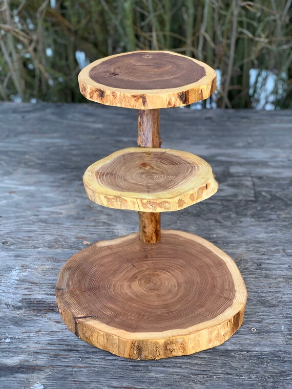 Elm Wood Without Bark No Bark Barkless Cake Stand Cupcake Stand Wedding Large Log Elm Wood Wooden 3 Tiered Step Tree Outdoor Shower Wedding By The Shindiggity Shoppe Catch My Party
