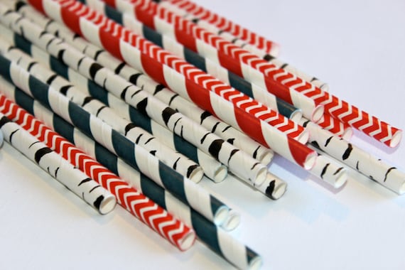24 cowboy farm cow barn themed red chevron polka dot dotted graduation striped stripes paper straw first birthday party bridal baby shower Il_570xn