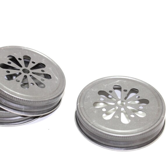 12 Pewter silver daisy lids to go on mason jars Christmas weddings baby shower birthday party carnival popcorn sack Il_570xn