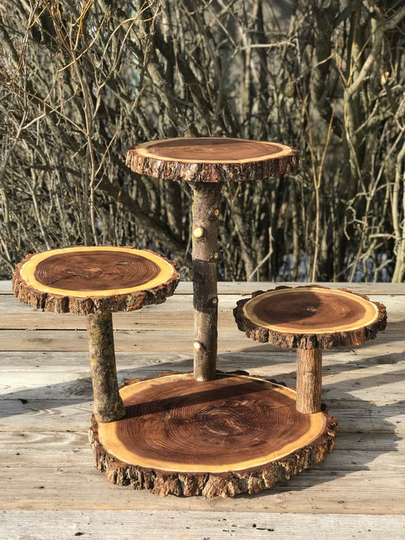 Large Log Elm Wood Rustic Cake 65 Cupcake Collapsible Stand Wedding party shower wooden, donut, lumberjack party, boho, wild things are Il_570xn