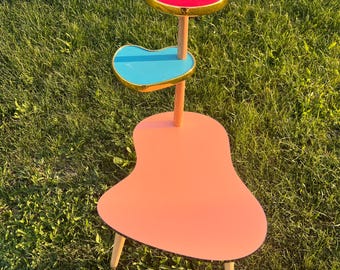 3 Tiered MCM Birnenform Blumenständer, bunter Vintage Mid-Century Modern Minimalist Indoor Blumenständer Beistelltisch Retro Blumentisch
