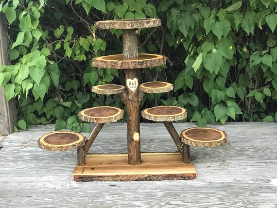Large Log Elm Wood Rustic Cake 100 Cupcakes Pie Stand Wedding party shower wooden 8 tier Collapsible w/wood burning Il_570xn