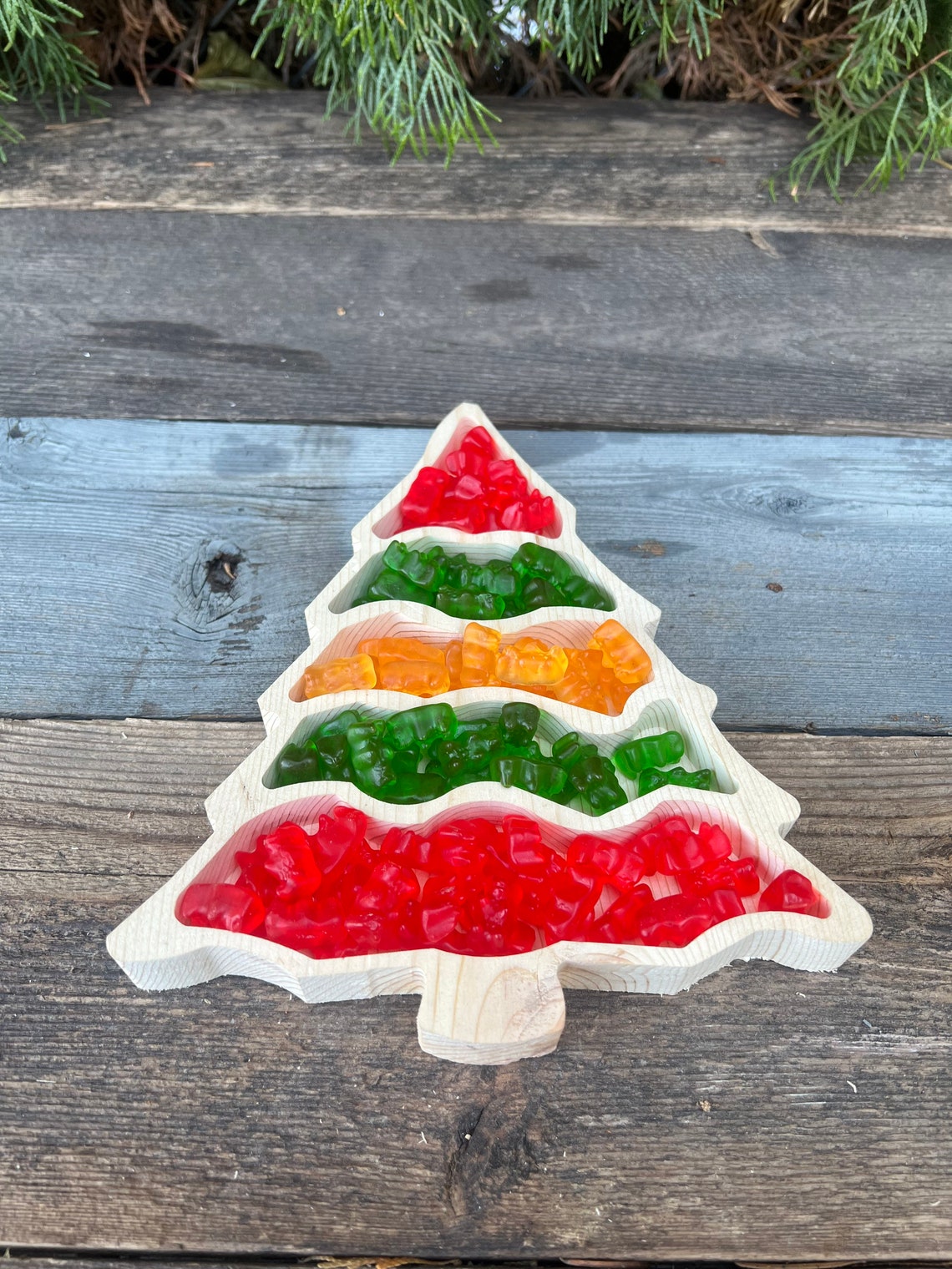 Pine Wood Christmas Tree Snack Tray Christmas Candy Tray Etsy