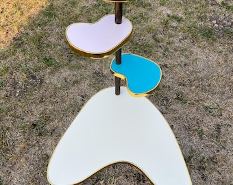 4-stufiger MCM Boomerang Blumenständer mit gerader Form, Vintage Mid-Century Modern Minimalist Indoor Blumentisch Beistelltisch Retro Blumentisch