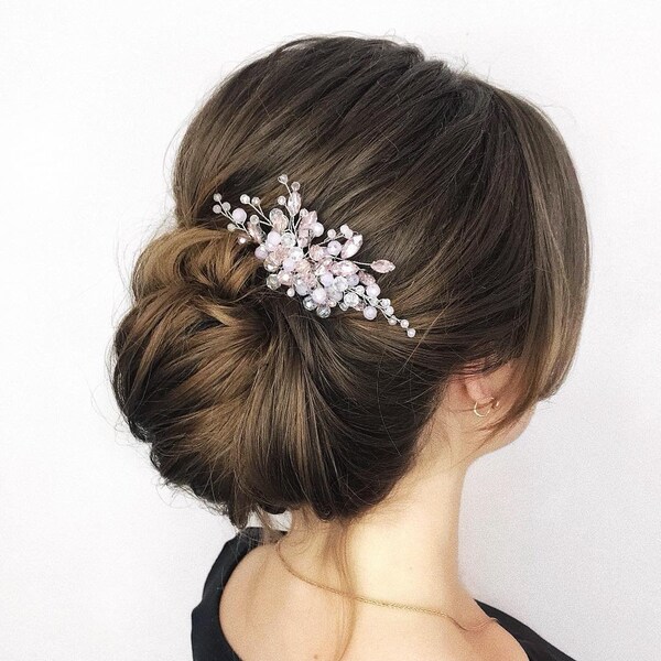 Pink Crystal hair comb, Rose quartz pins, Blush headpiece, Pink Bridal hair comb, Crystal Wedding hair comb, Pink hair pins