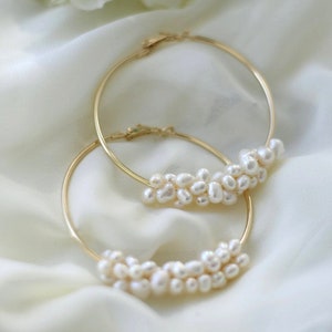 Natural Pearl Hoop Wedding Earrings Silver Hoop Pearl Bridal Earrings Silver Pearl Jewelry image 3