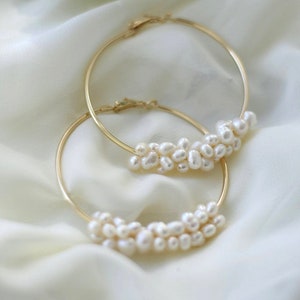Freshwater Pearl Hoop Earrings Pearl Wedding Earrings Pearl Bridal Earrings Gold Hoop Earrings