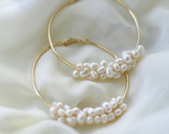 Freshwater Pearl Hoop Earrings: 14k Gold-Filled Bridal Jewelry