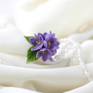 Handmade Lavender Blossom Ring: Polymer Clay Floral Jewelry