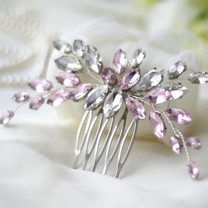 Crystal Wedding Hair Comb: Pink & Clear Rhinestone Bridal Hairpiece