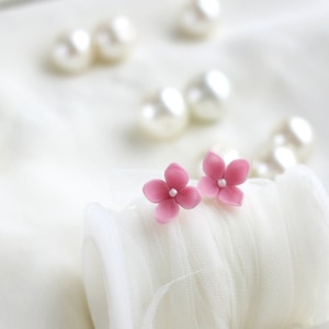 Handmade Pink Lilac Flower Stud Earrings: Polymer Clay Jewelry