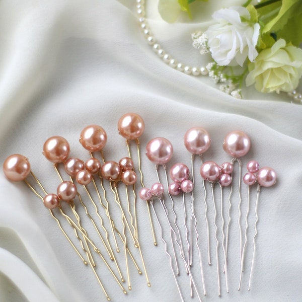 Set of 7 Peach Pearl hair pins, Pink Pearl hair pins, Pearl Wedding hair pins, Pearl Bridal pins