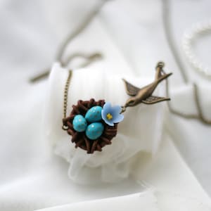 Hand Sculpted Bird Nest Necklace: Polymer Clay Bird & Eggs