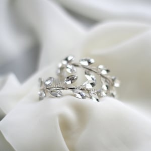 Crystal Leaf Hoop Bridal Earrings: Silver Wedding Jewelry