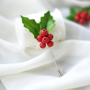 Holly brooch, Christmas brooch with red holly berry, Christmas pins holly, Christmas jewelry, Christmas gift