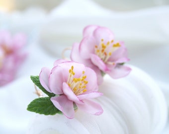 Handcrafted Pink Sakura Flower Earrings: Polymer Clay Cherry Blossom Jewelry