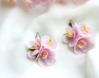 Cherry Blossom earrings, Pink Sakura earrings, Pink Flower Bridal earrings, Clay Floral earrings, Sakura jewelry, Gift For Her