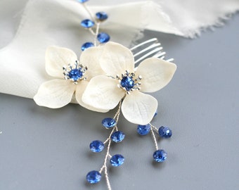 Etwas Blauer Braut Haarkamm, Saphir Haarkamm, Hortensie Blume Haarkamm, Blaues Haarteil, Blaue Haarnadeln, Royal Blau Hochzeit