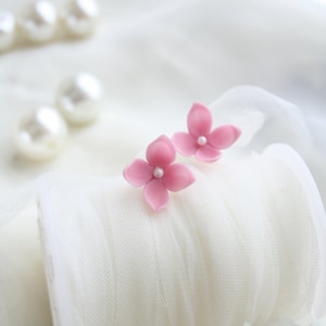 Handmade Pink Lilac Flower Stud Earrings: Polymer Clay Blossom