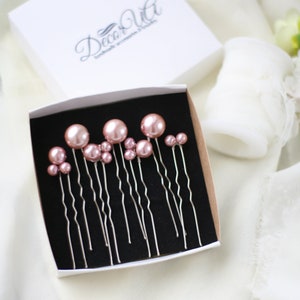Pink Pearl Hair Pins - Set of 7 Bridal Hair Accessories