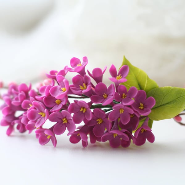 ライラックの花のヘアクラウン：ポリマークレイのブライダルヘッドピース