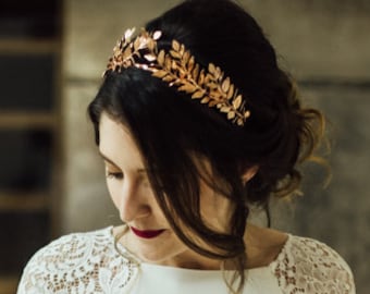 Rose Gold Leaf Crown, Leaf Wedding Crown, Gold Wedding Tiara, Leaf Headpiece, Wedding hair accessories rose gold