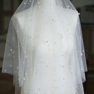 Mix Size Pearl Veil, Pearl Wedding Veil, Pearl Bridal Veil, Pearl Cathedral veil