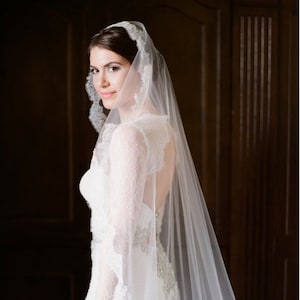 Chantilly Lace Wedding Veil: French Bridal Mantilla, White or Ivory