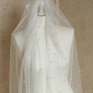 Cathedral Pearl Wedding Veil, Pearl Bridal Veil Long, Small Pearl Veil