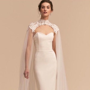 Lace Tulle Bridal Cape: Wedding Cover Up, Veil Capelet