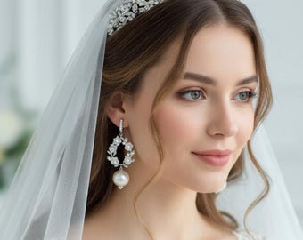 Florale Hoop Perle Hochzeit Ohrringe: Handgemachter Blumen Brautschmuck