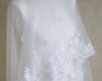 Ivory Chantilly Lace Chapel Wedding Veil, 98 Inch