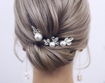 Set of 3 Crystal Hair pins Bridal hair pins Crystal Wedding hair pins Cystal Pearl hair pins Bridesmaids hair pins Wedding accessories