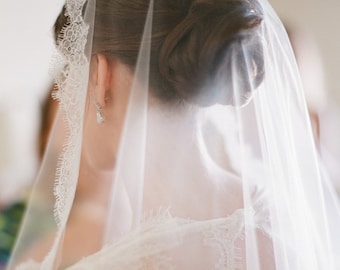 White French Lace veil, Wedding veil lace, Bridal veil ivory, Mantilla veil, Chapel veil