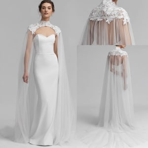 Lace Tulle Bridal Cape: Wedding Cover Up, Veil Capelet