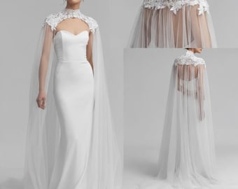 Lace Tulle Bridal Cape: Wedding Cover Up, Veil Capelet