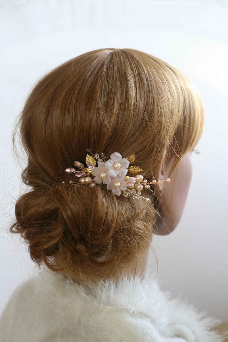 Gold Blush hair pins Wedding hair pins flower Pink Pearl hair Etsy