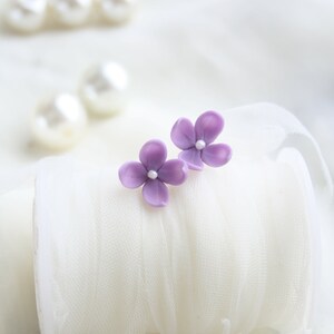 Handmade Lilac Blossom Stud Earrings: Polymer Clay Flower Jewelry