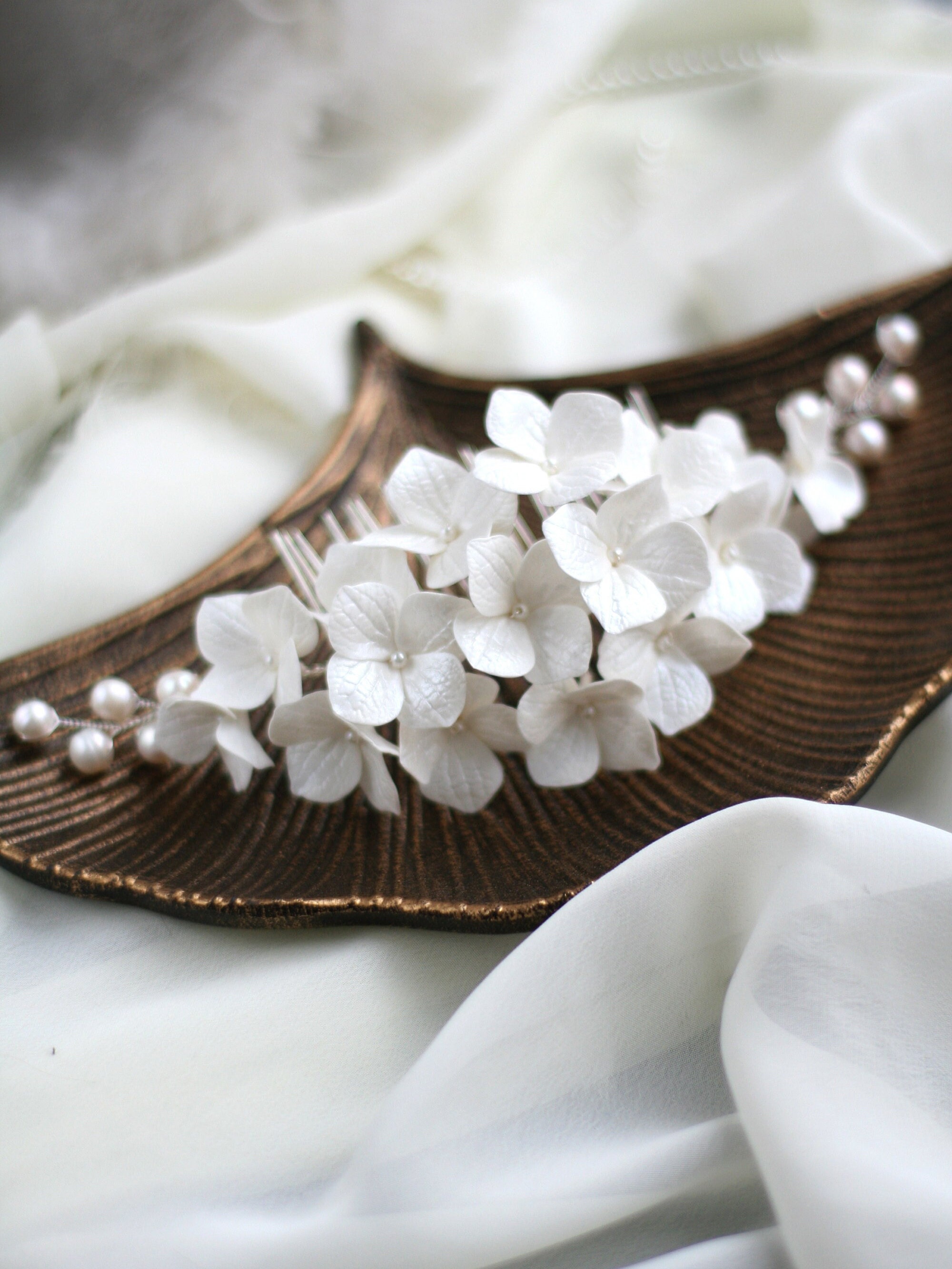 Porcelain Flower Bridal Silver Hair Comb Leafy Bridal Hair Comb with Porcelain Flowers - Cassandra Lynne main image 2