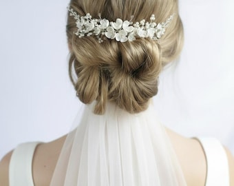 Pearl Flower Wedding Hair Comb: Clay Flower Bridal Headpiece