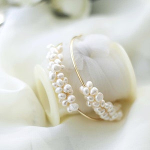 Natural Pearl Hoop Wedding Earrings Silver Hoop Pearl Bridal Earrings Silver Pearl Jewelry image 5