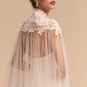 Embroidery Lace Tulle Bridal Cape Soft Veil Shoulder Veil Cape Lace Wedding Cape Veil Bridal Cover Up Tulle Capelet