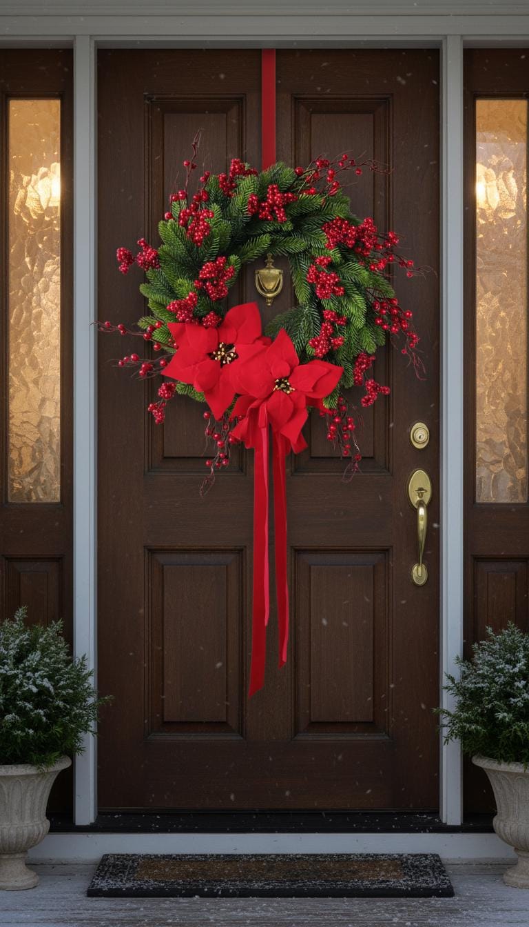 20 Christmas Wreaths for Your Front Door 16 Classic Christmas Wreath With Red Berry Poinsettia Velvet Bow,…