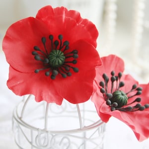 Red Poppy hair clip Poppy hair accessories Polymer clay flower Poppy brooch Poppy jewelry  Mothers day gift for women
