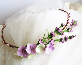 Lavendel paars haar kroon, bruids bloem kroon, bloem bruiloft kroon, lavendel paars bruiloft Provence bruiloft