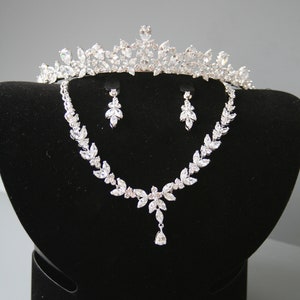 Crystal Wedding Jewelry Set: Cubic Zirconia Bridal Tiara, Necklace & Earrings