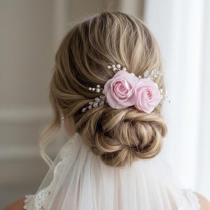Blush Rose Bridal Flower Hair Comb: Handmade Clay Flower & Pearl Hairpiece