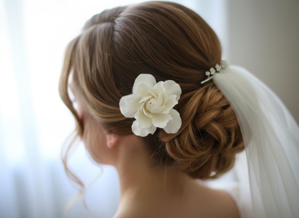 Gardenia Bridal Flower Hair Pins: Clay Floral Bridal  display picture 3
