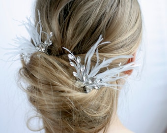 1 Feather Crystal Hair Pin Wedding Hair Pin Feather Hair Clip Bridal Hair Pins Feather Hair Comb Wedding Hair Accessories