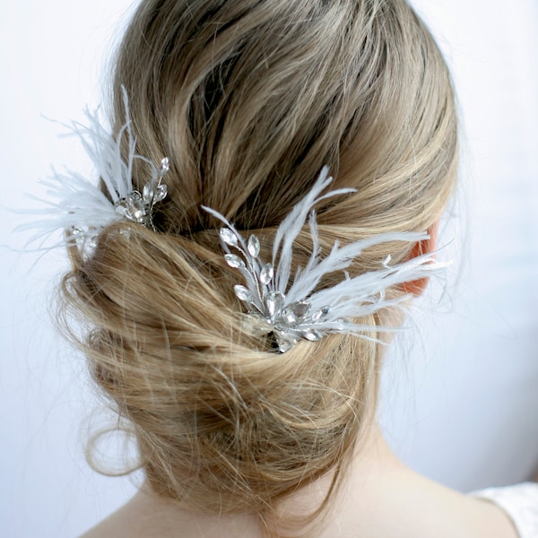 1 Feather Crystal Hair Pin Wedding Hair Pin Feather Hair Clip Bridal Hair Pins Feather Hair Comb Wedding Hair Accessories